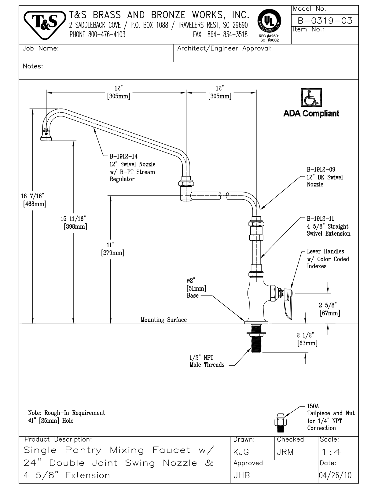 T&S Brass B-0319-03 User Manual