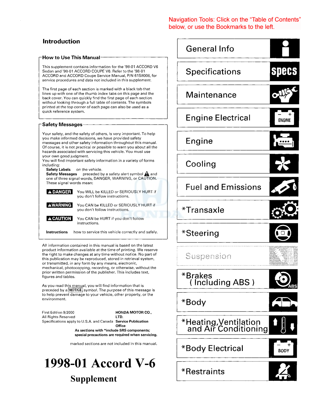 Honda Accord 1998 2001 User Manual