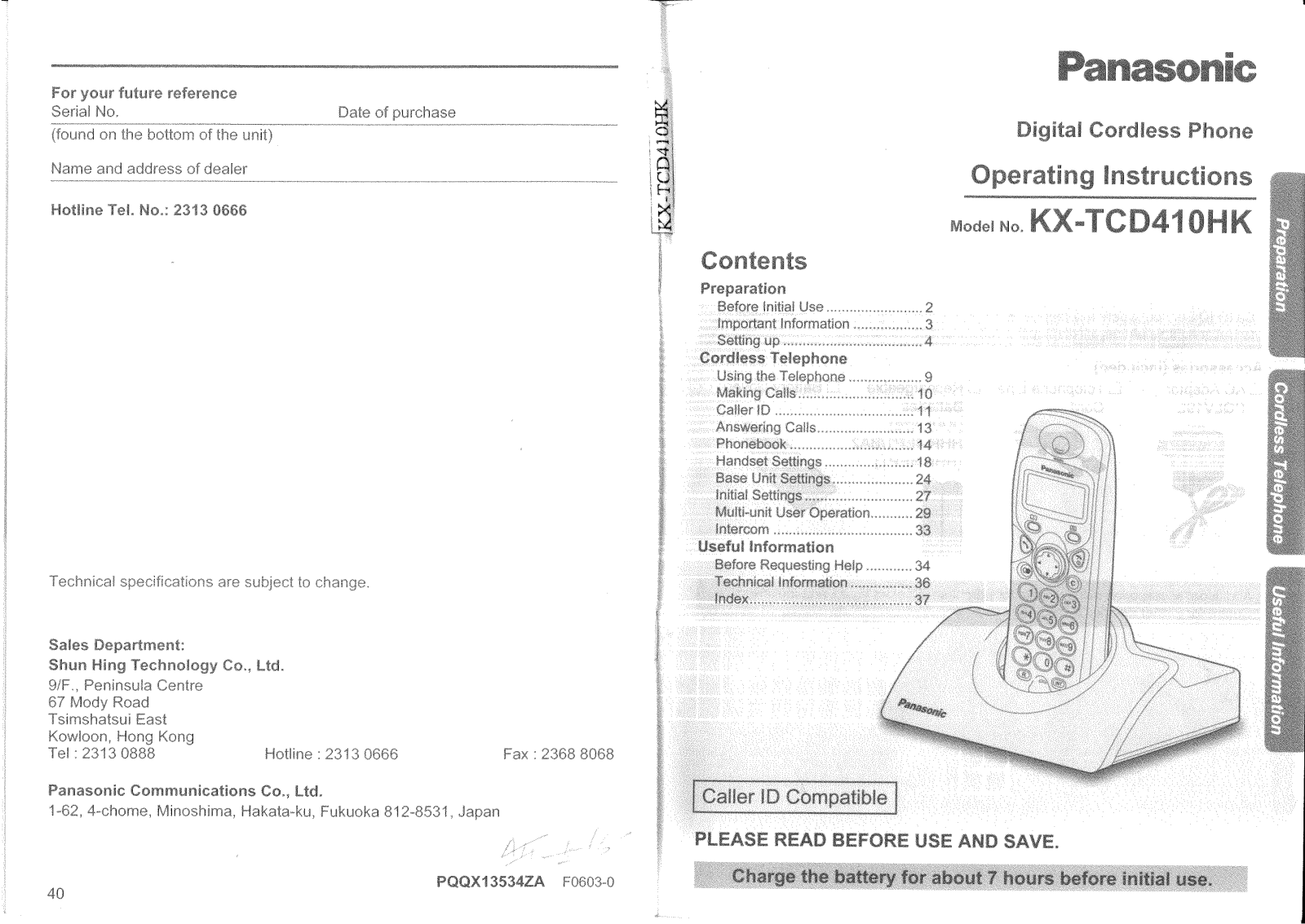 Panasonic KX-TCD410HK User Manual