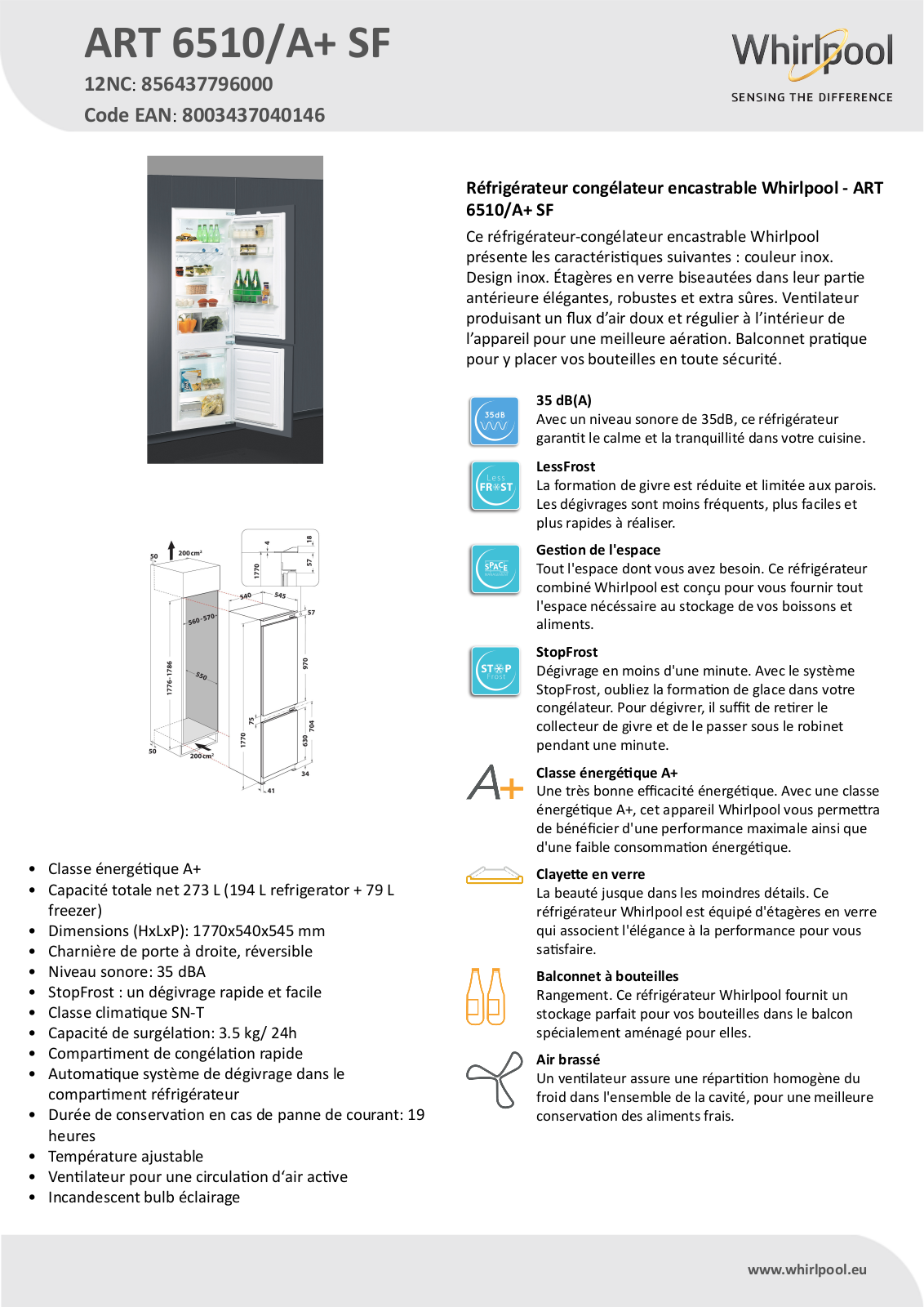 Whirlpool ART 6510/A+ SF Product information