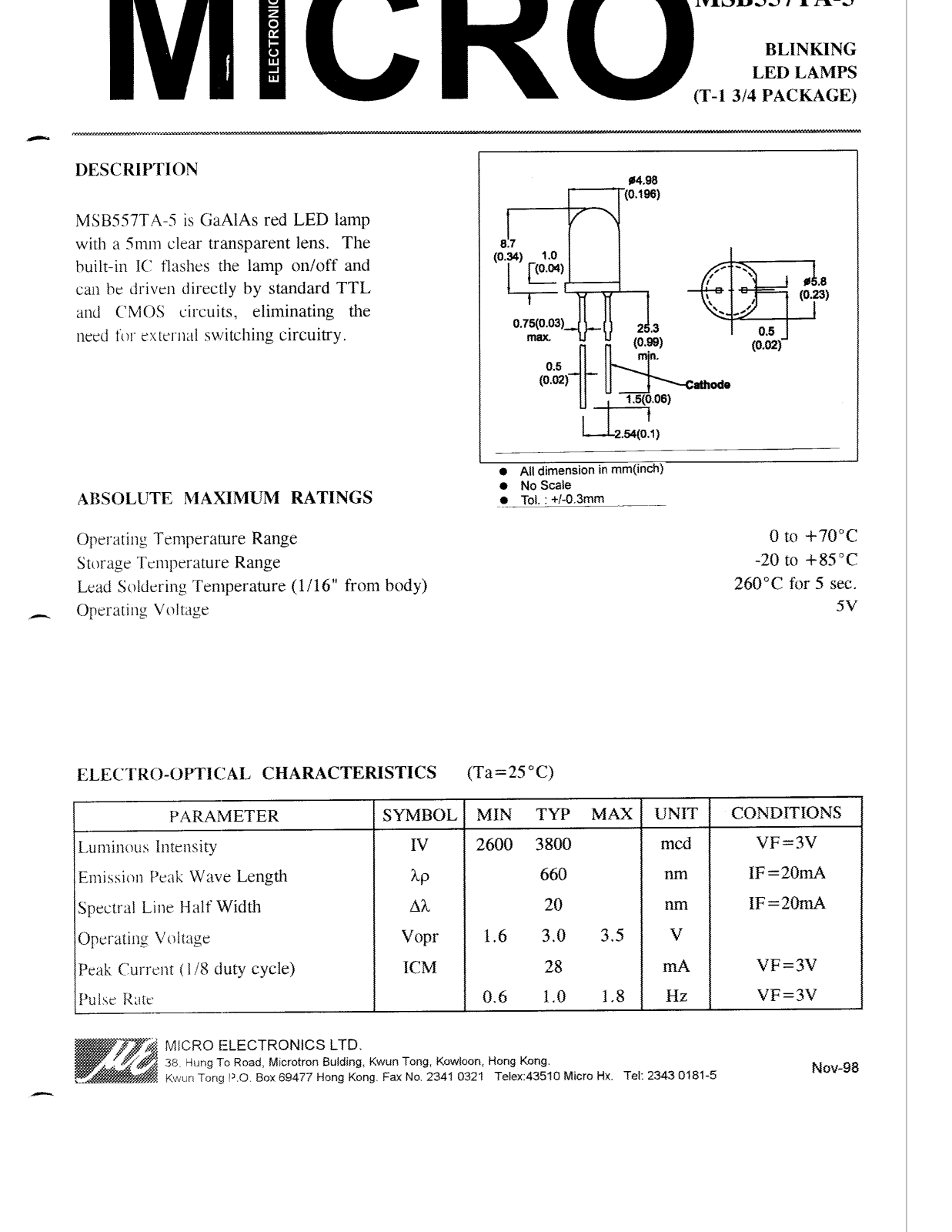 MICRO MSB557TA-5 Datasheet