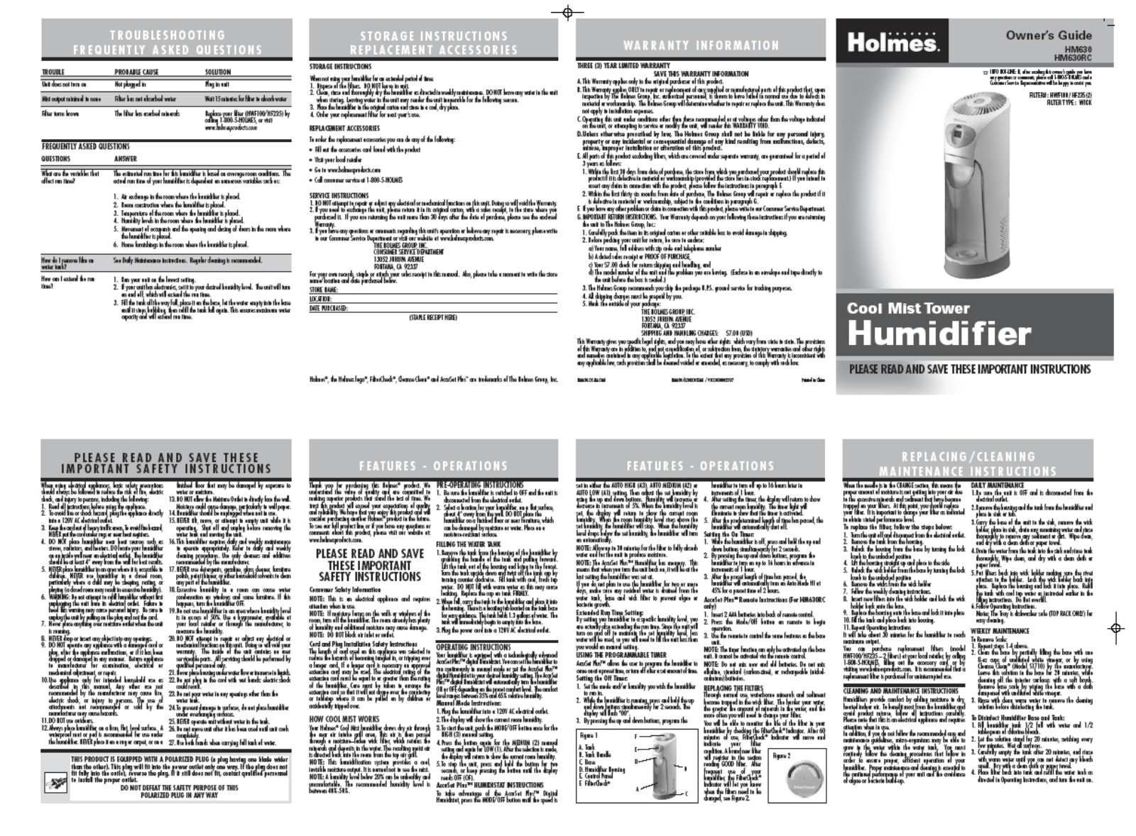 Holmes HM630RC, HM630 User Manual