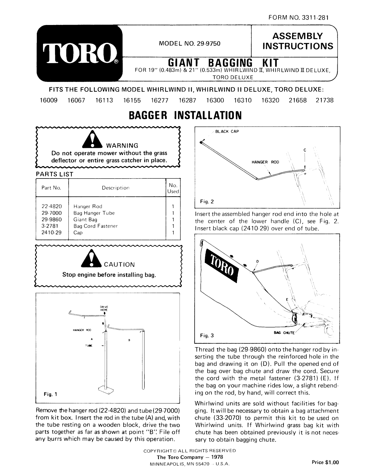 Toro 29-9750 Installation Instructions