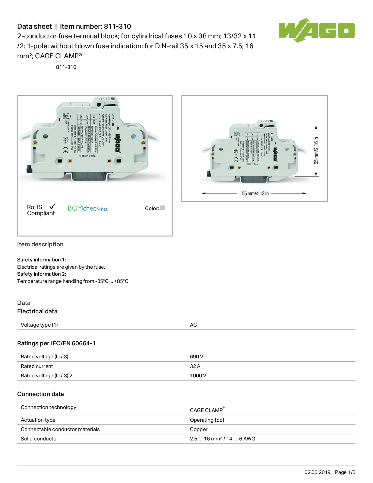 Wago 811-310 Data Sheet