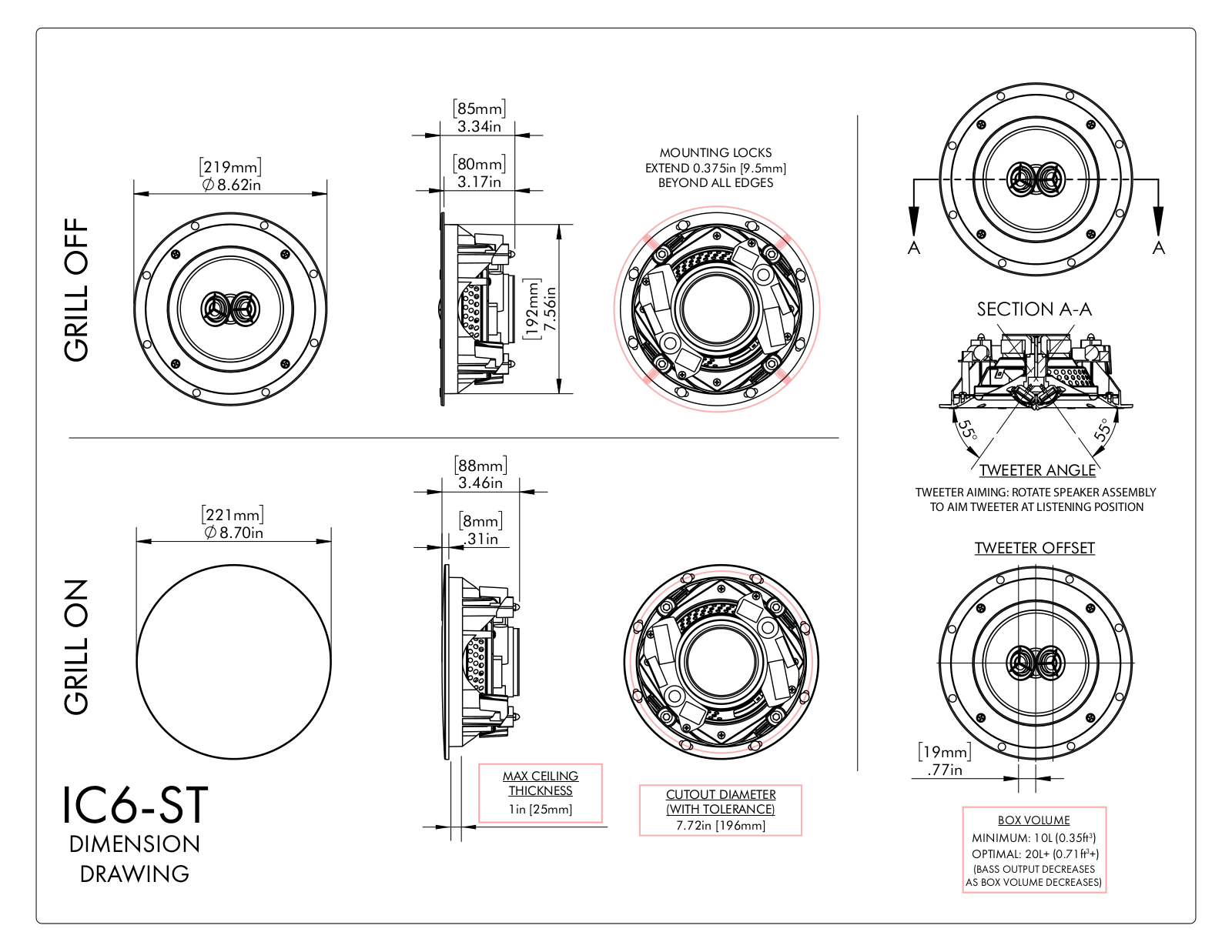 MartinLogan IC6ST Dimension Drawing