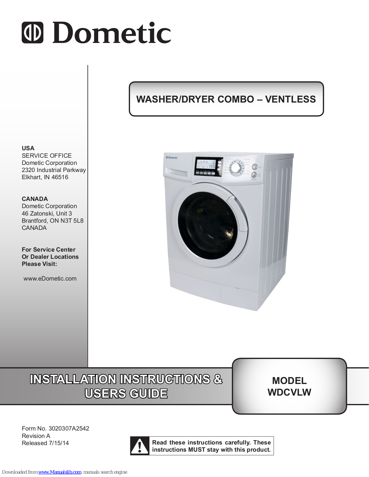 Dometic WDCVLW Installation Instructions And User Manual