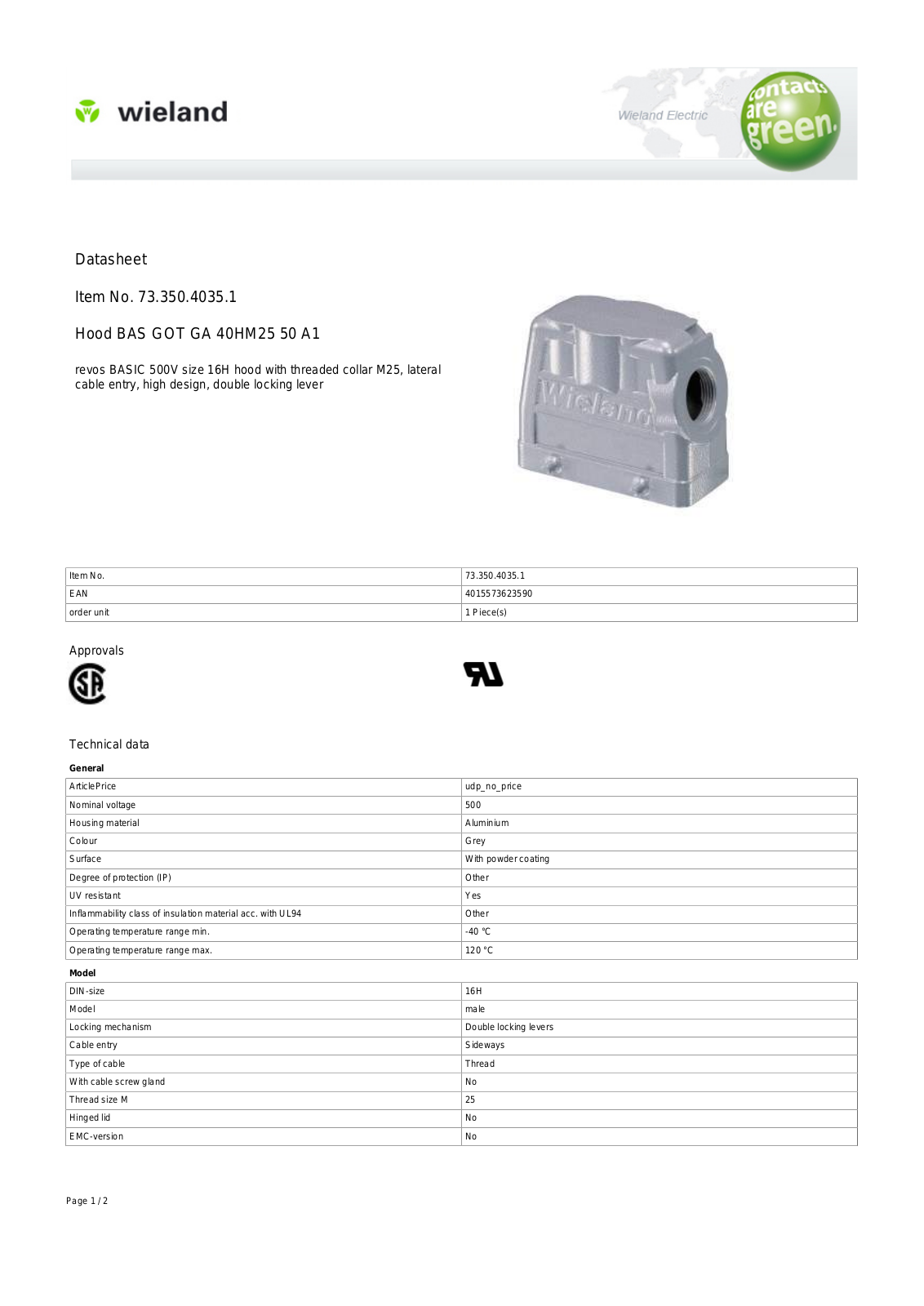 Wieland 73.350.4035.1 Data Sheet