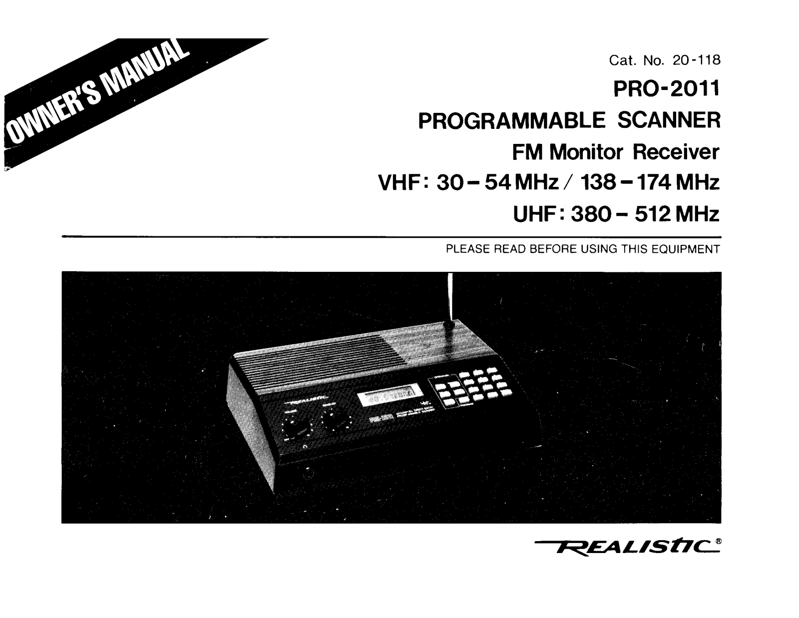 Realistic   RadioShack PRO-2011 Owners Manual