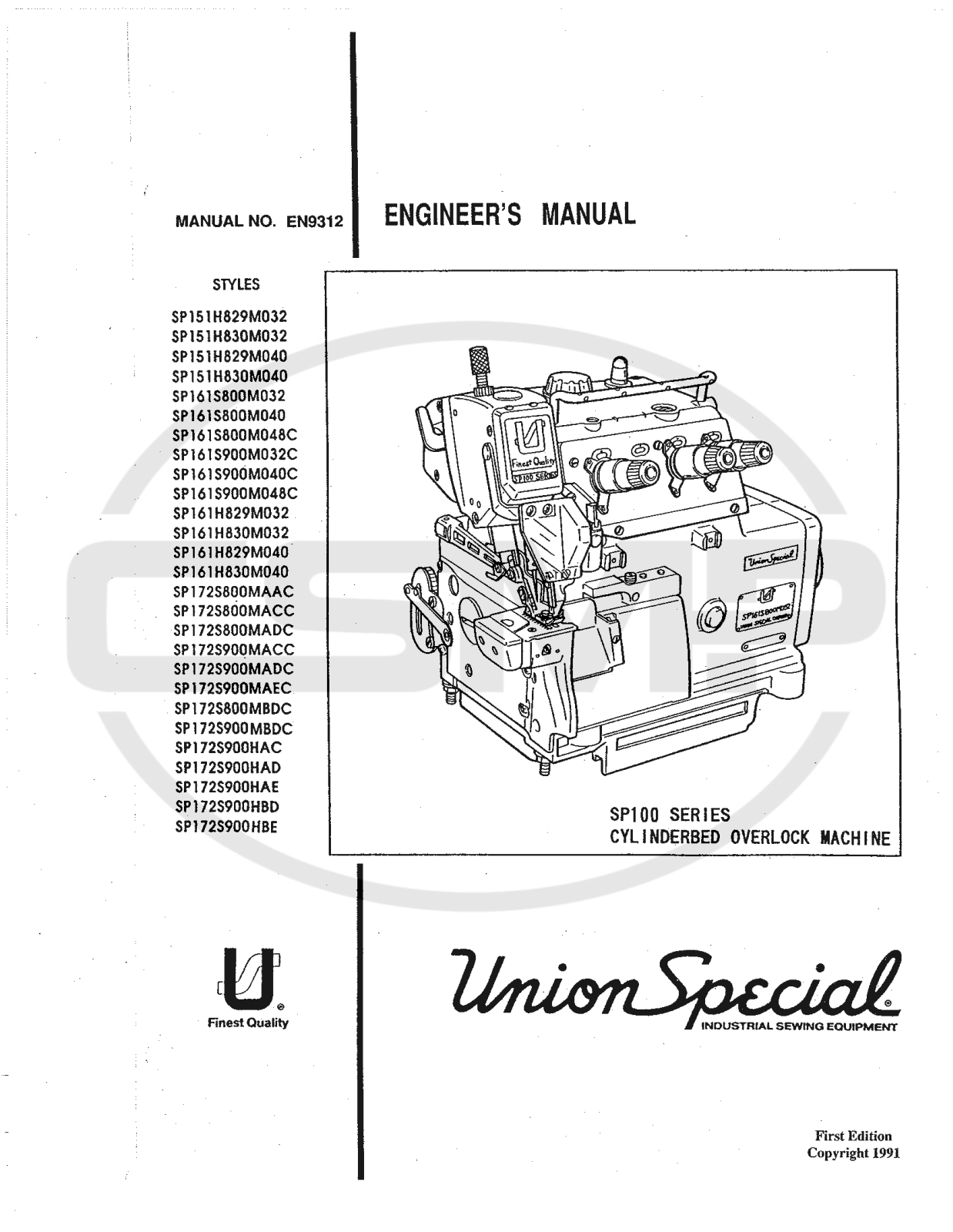 Union Special SP151H829M033, SP151H830M032, SP151H829M040, SP151H830M040, SP161S800M032 Parts Book