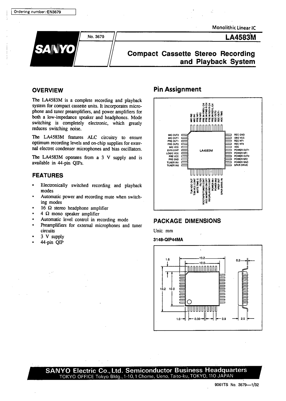 SANYO LA4583M Datasheet