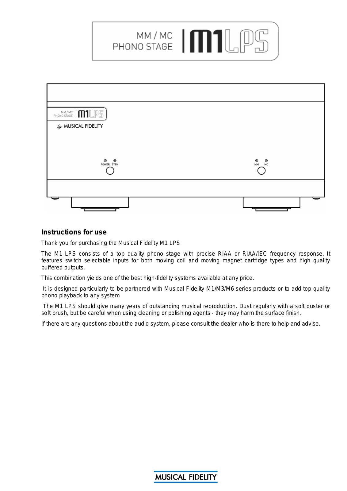 Musical Fidelity M1 LPS User Manual