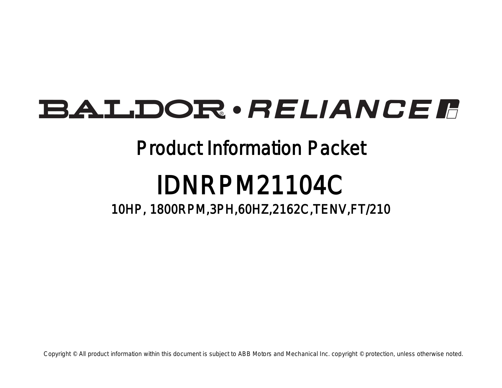 Baldor IDNRPM21104C Product Information Sheet