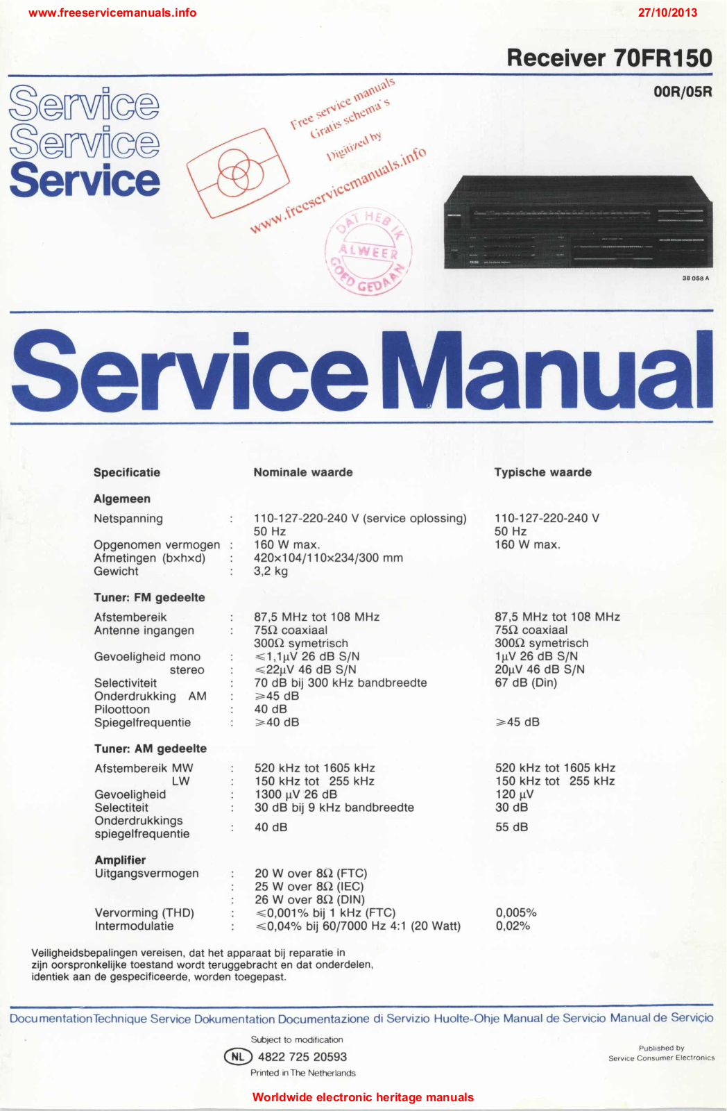 Philips 70fr150 Datasheet - ManualMachine.com