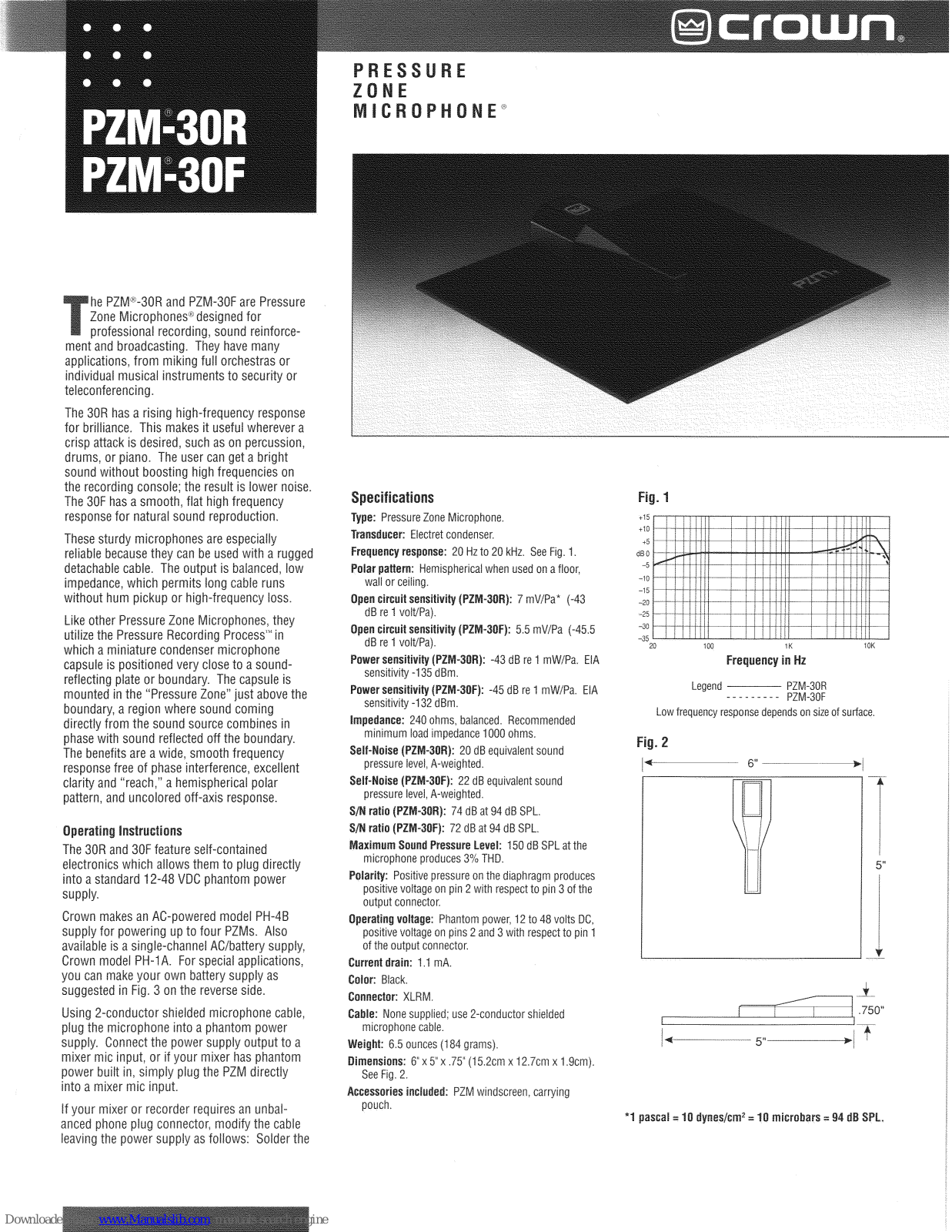 Crown PZM-30F, PZM-30R User Manual