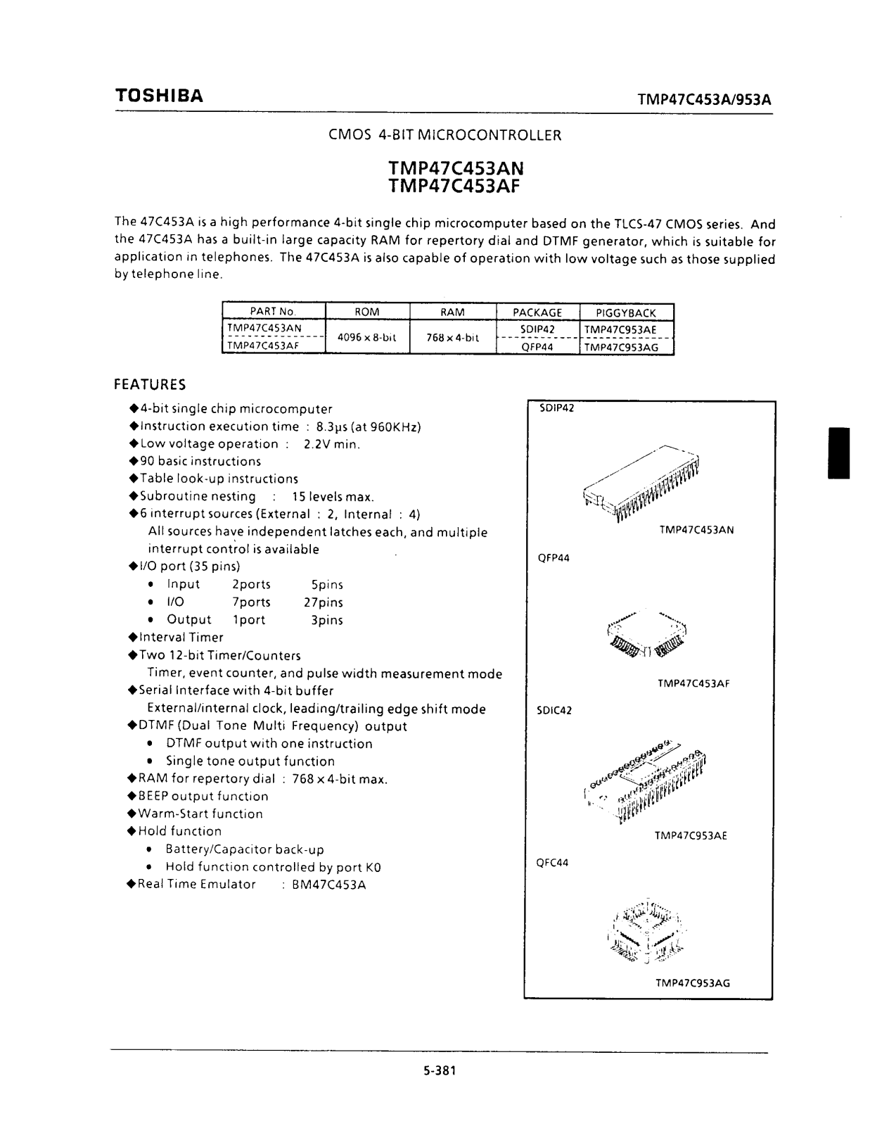 Toshiba TMP47C453AF Datasheet