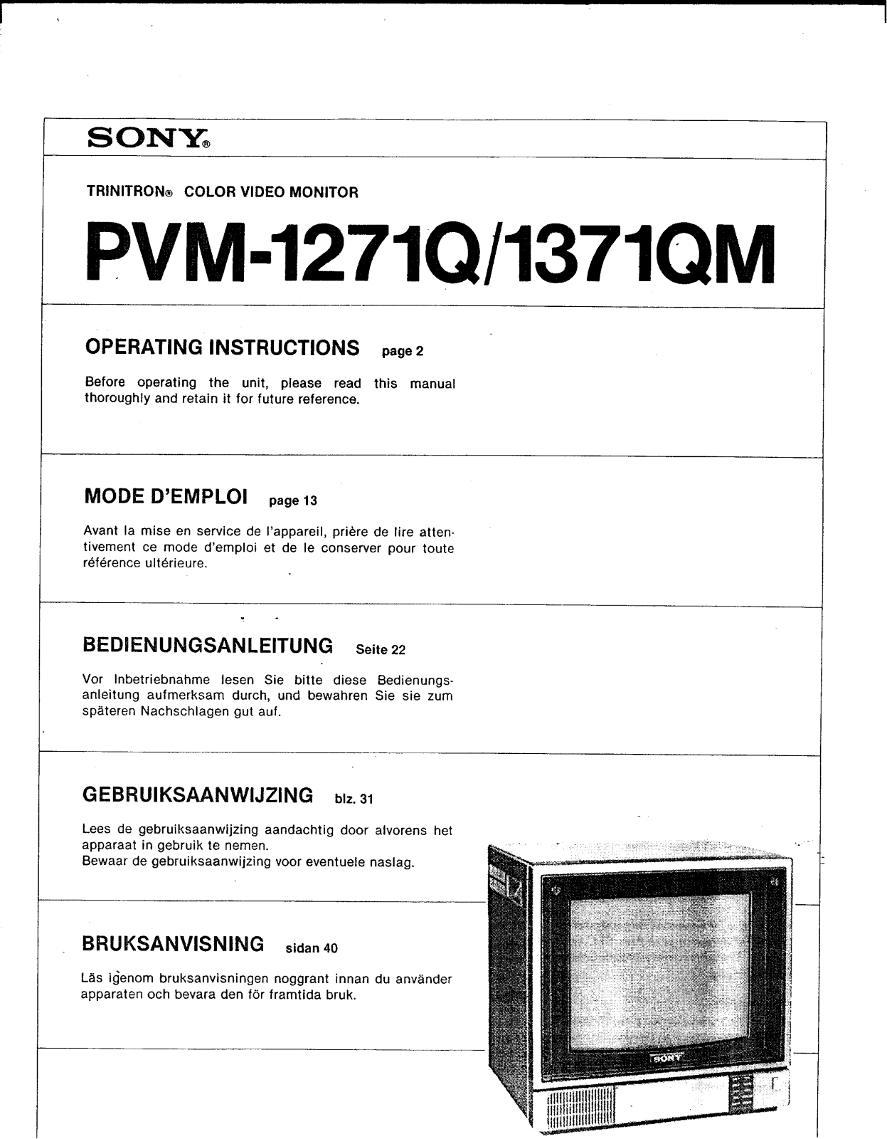 Sony PVM-1271Q User Manual