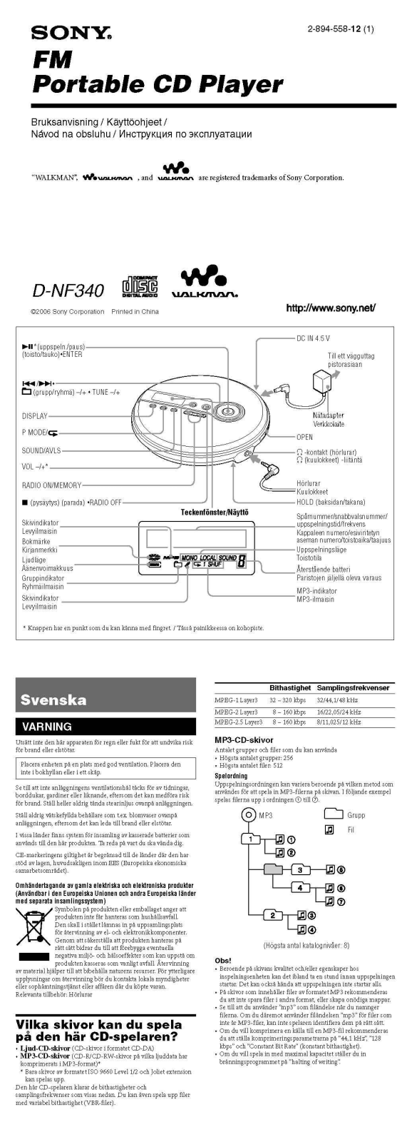 Sony D-NF340 User Manual