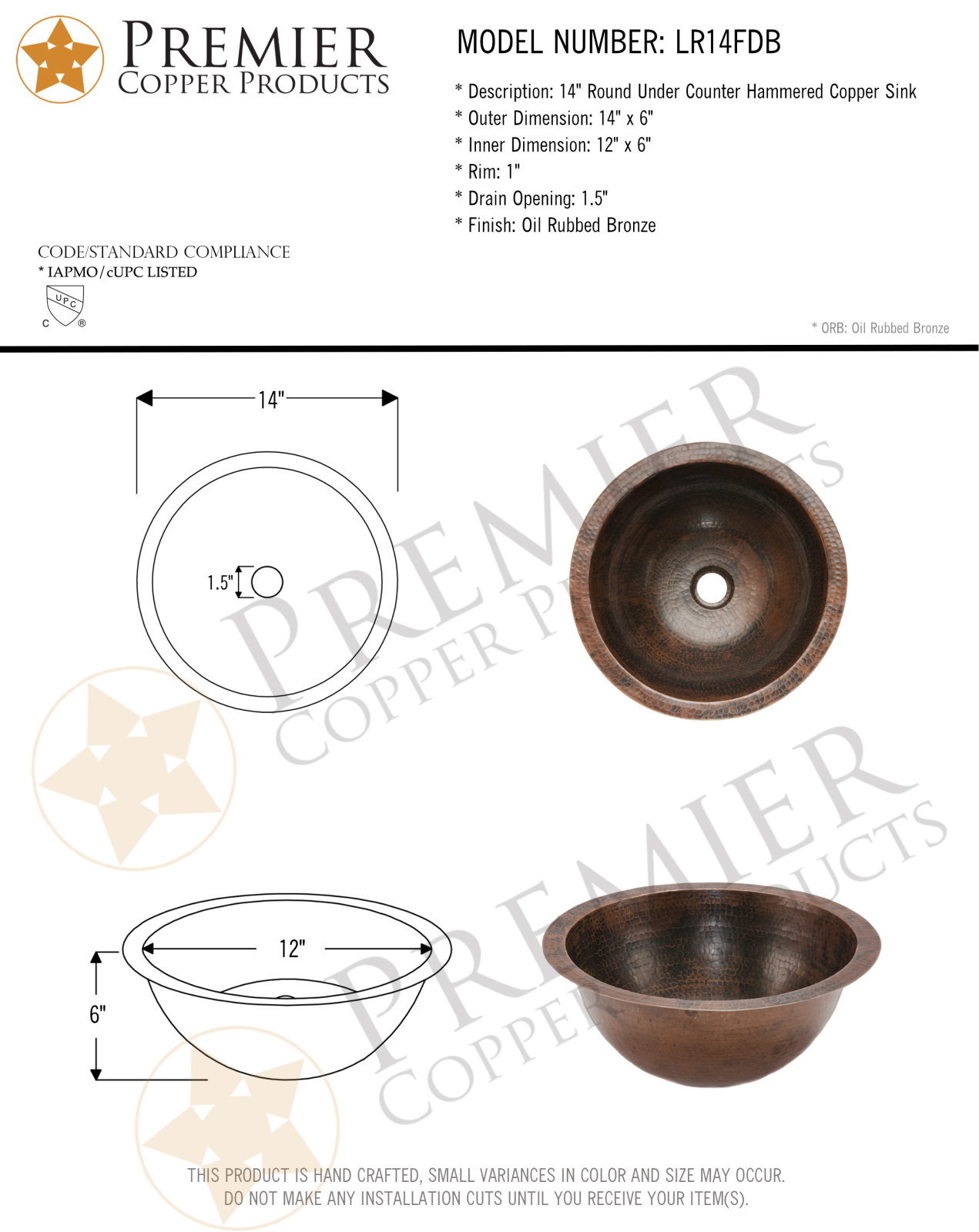 Premier Copper Products IER1020 Specifications - ManualMachine.com