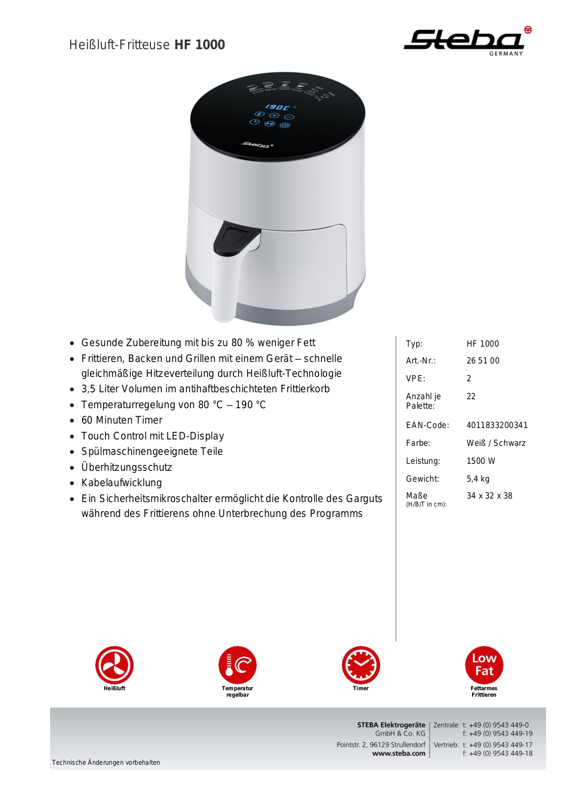 Steba HF 1000 Technical data