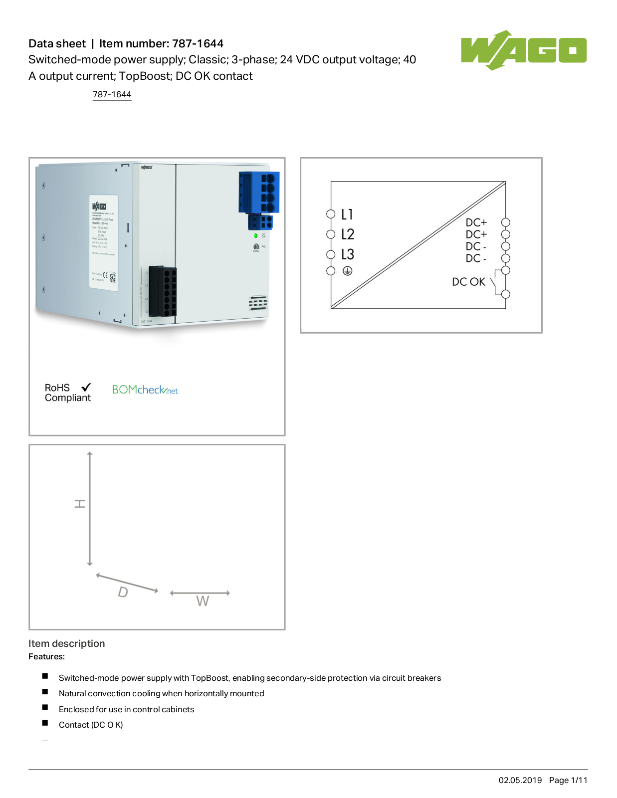 Wago 787-1644 Data Sheet