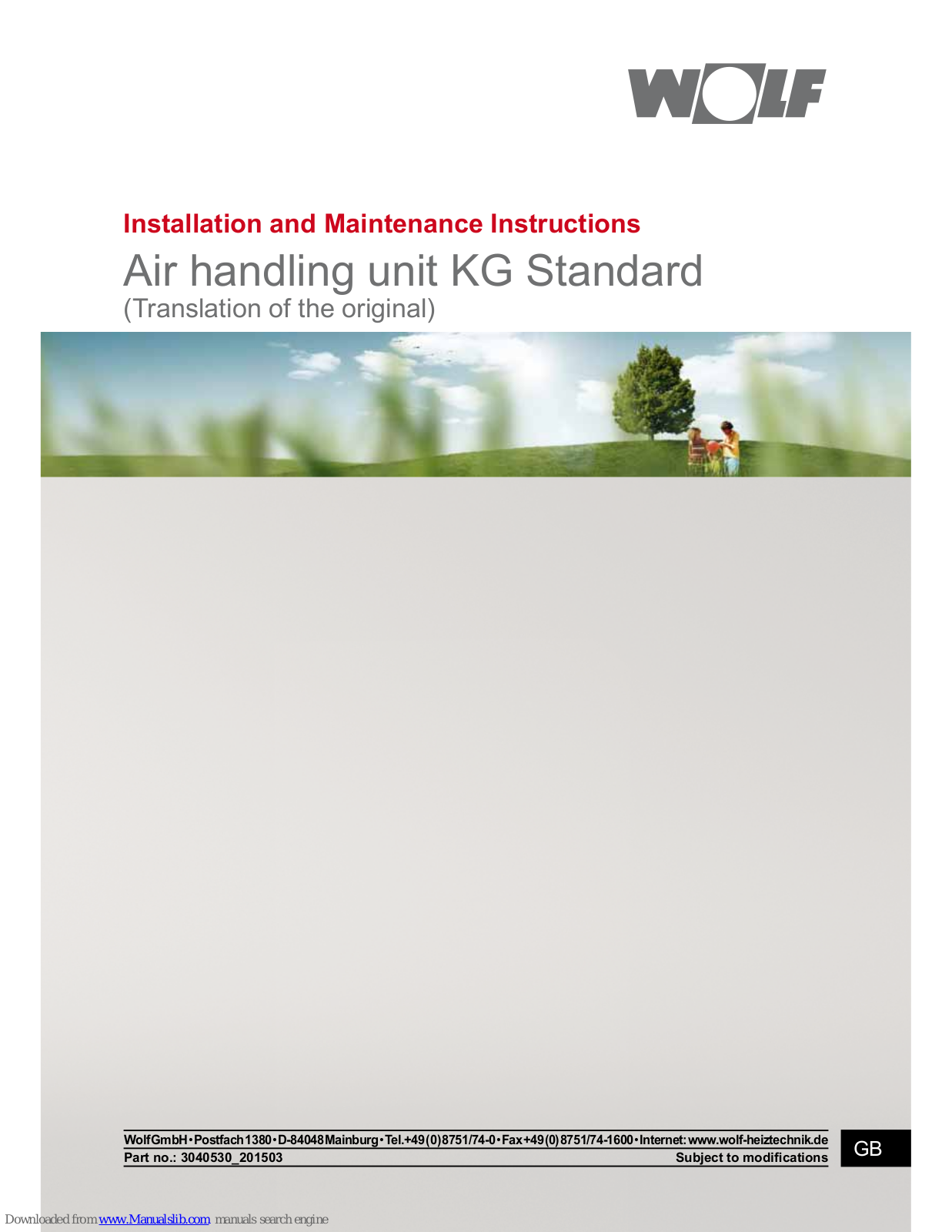 Wolf KG Standard Installation And Maintenance Instructions Manual