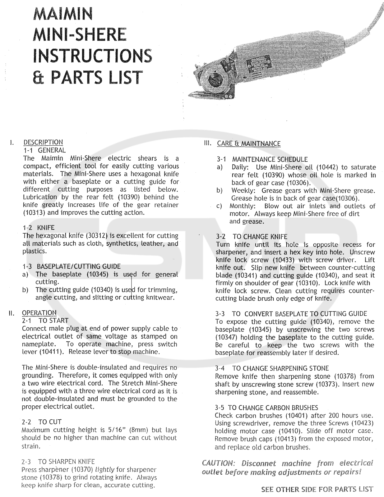 Maimin MINISHERE Parts Book