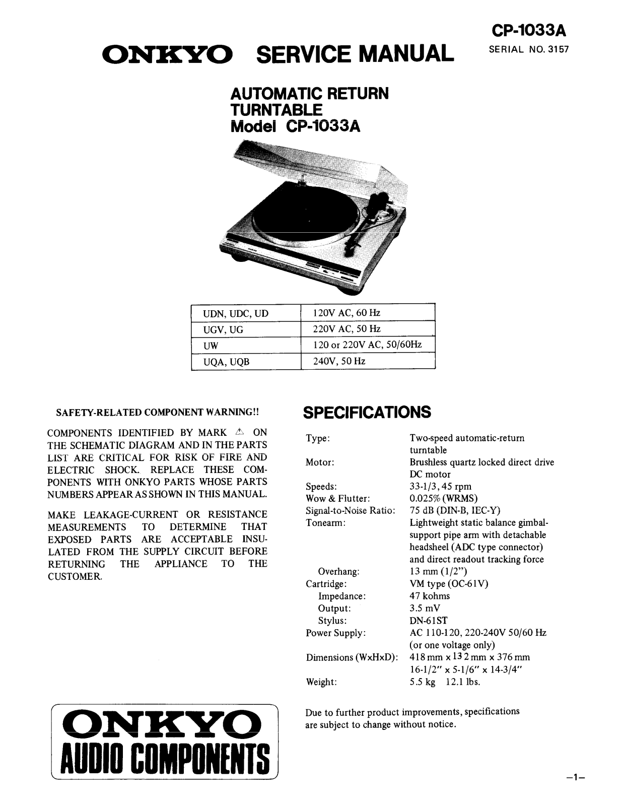 Onkyo CP-1033-A Service manual