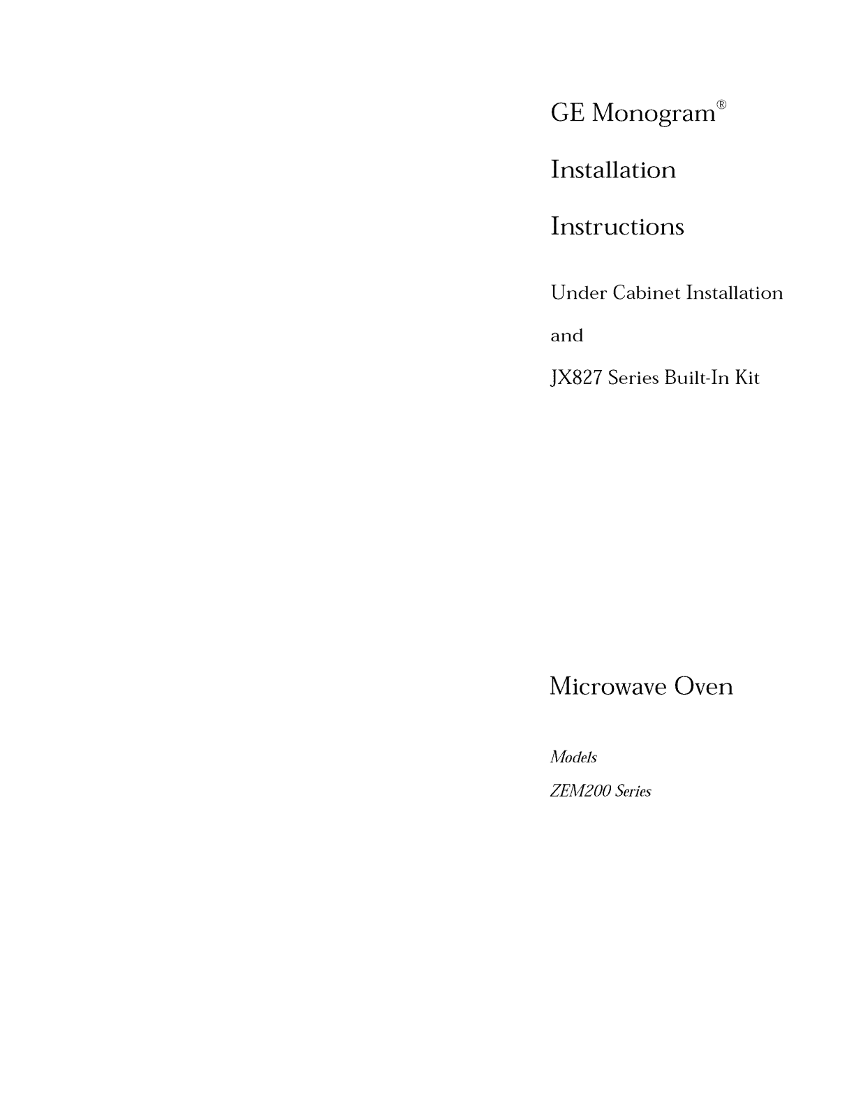 GE ZEM200BF01, ZEM200BF02, ZEM200BF03, ZEM200SF01, ZEM200SF02 Installation Guide - ManualMachine.com