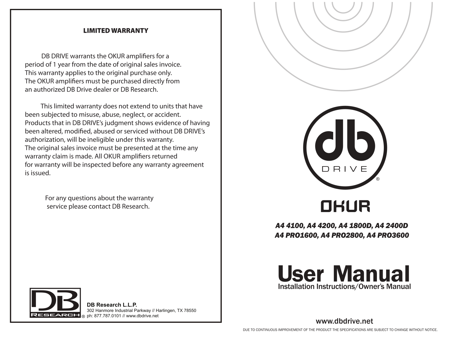 DB Industries PRO2500, 2400D, PRO1600, PRO3600, 4100 User Manual