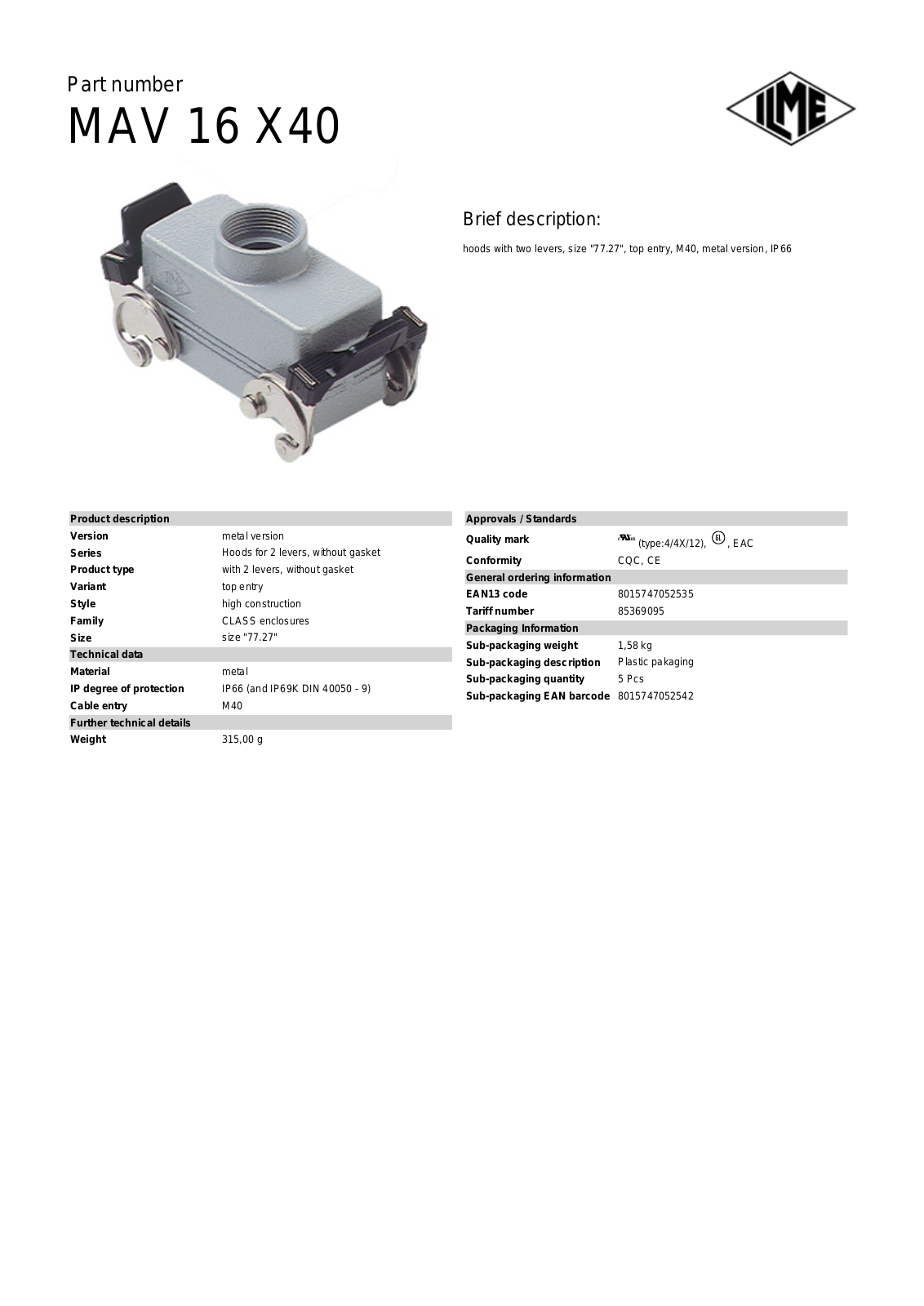 ILME MAV-16X40 Data Sheet