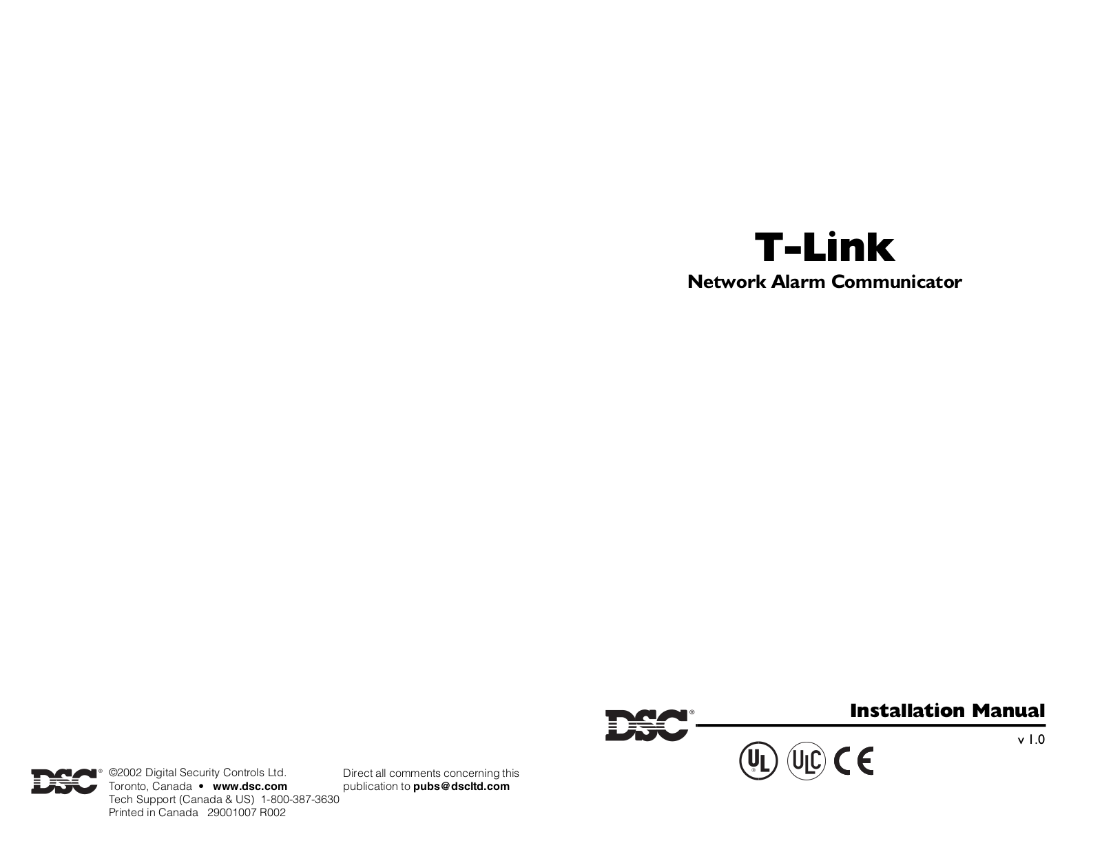 DSC T-Link Network Alarm Communicator User Manual