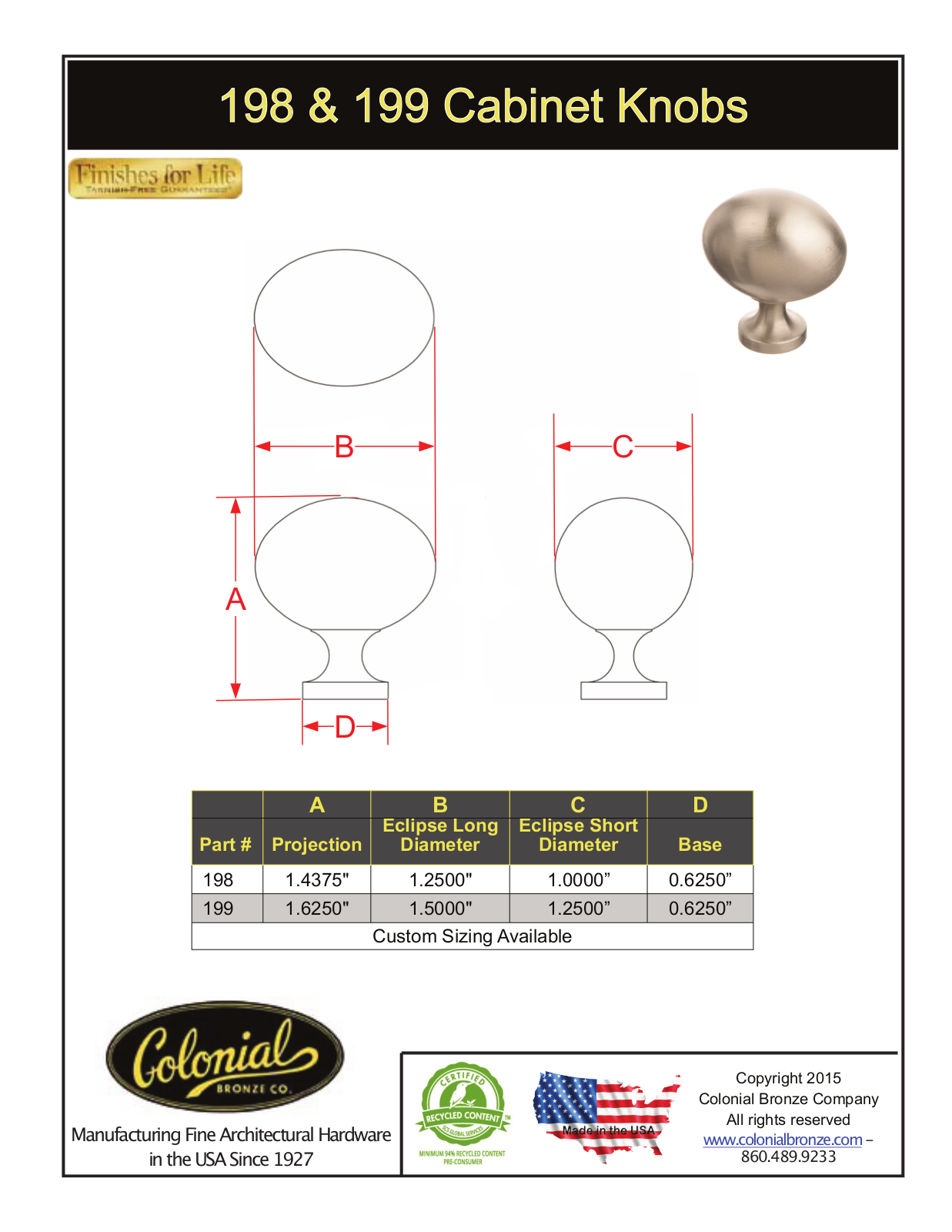 Colonial Bronze CBZR1024 Specifications - ManualMachine.com