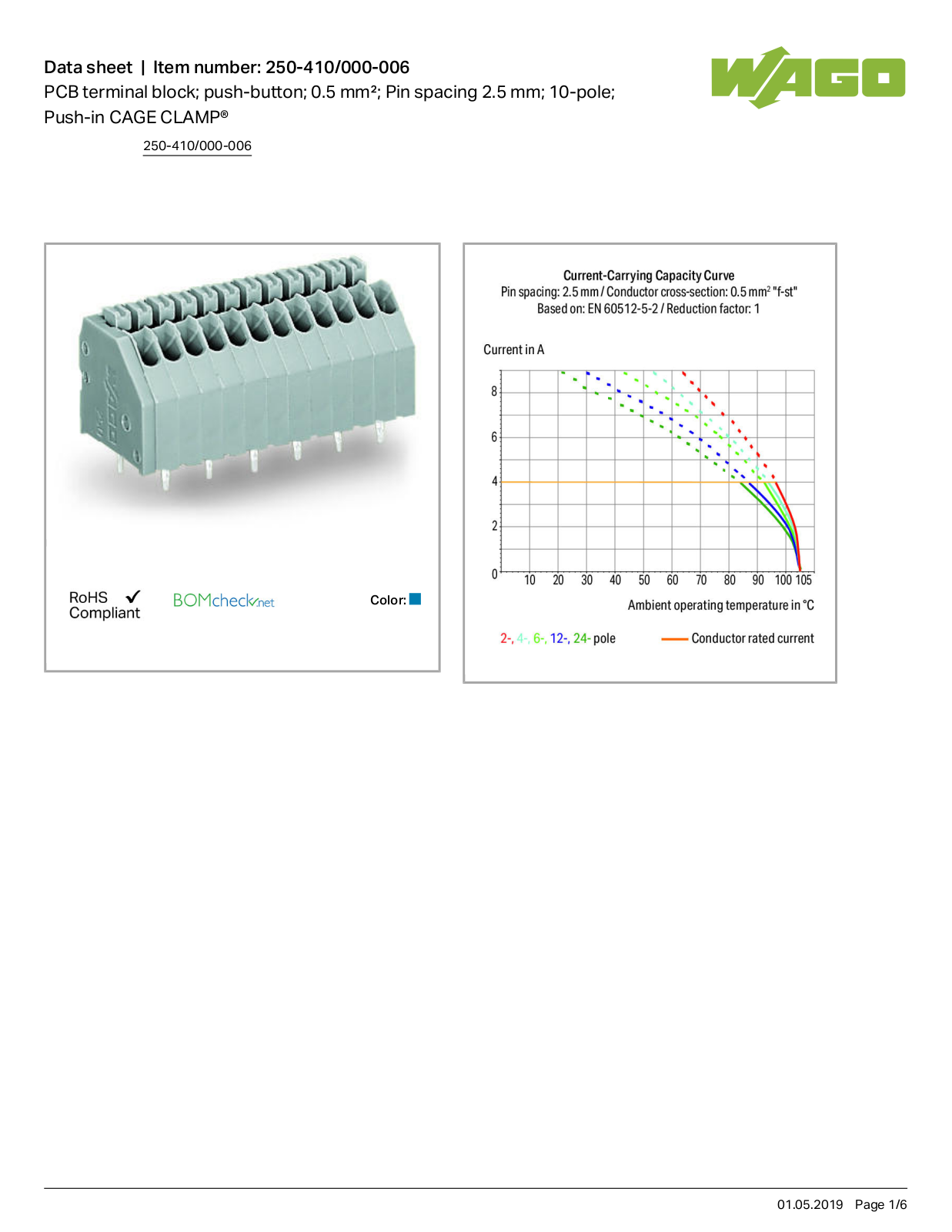 Wago 250-410/000-006 Data Sheet