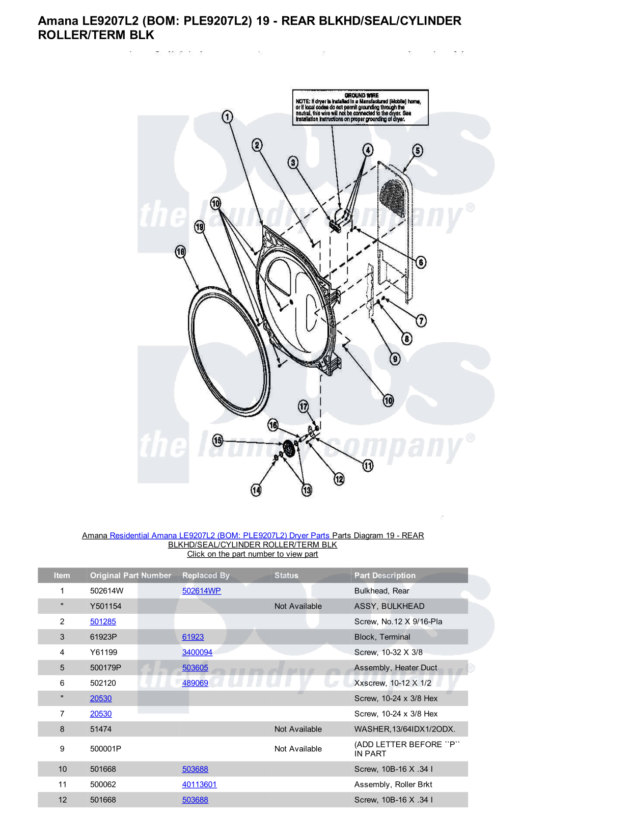 Amana LE9207L2 Parts Diagram