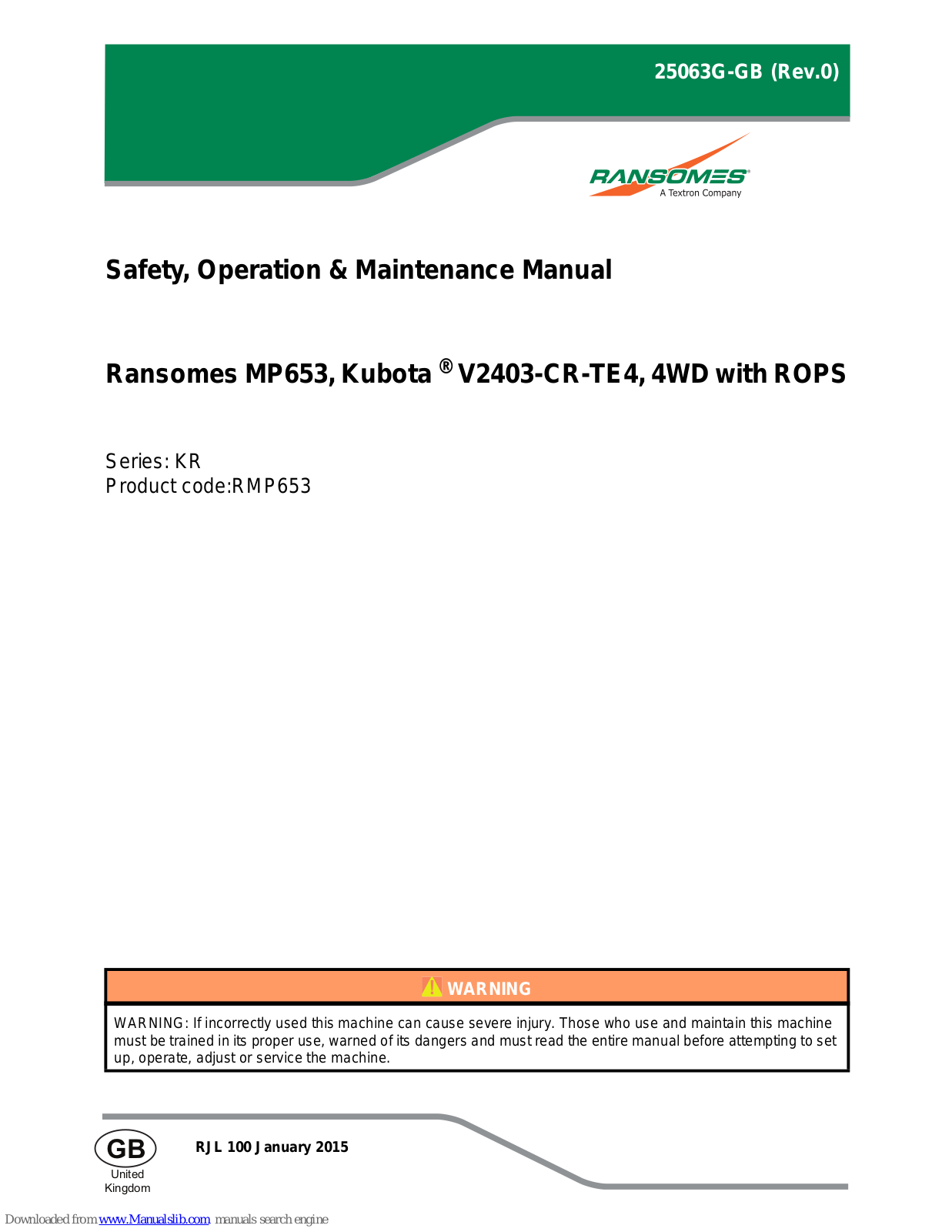 Ransomes MP653 Safety, Operation & Maintenance Manual - ManualMachine.com