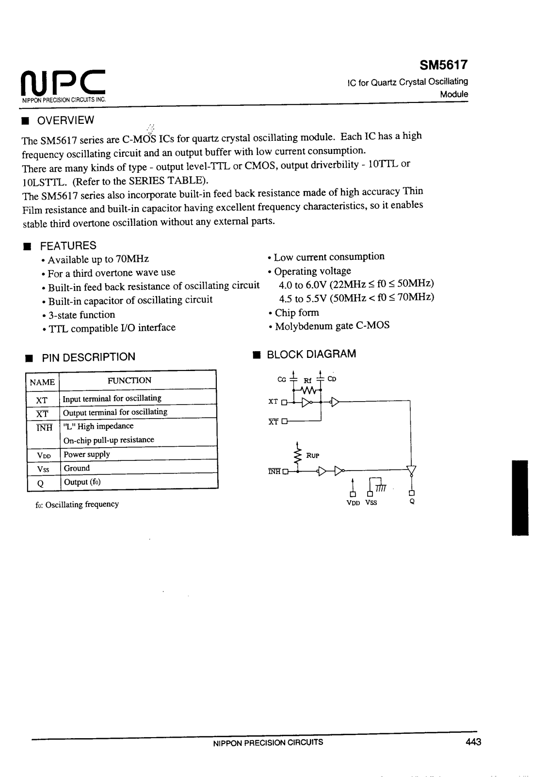 NPC SM5617HD, SM5617HE, SM5617HF, SM5617KA, SM5617KB Datasheet