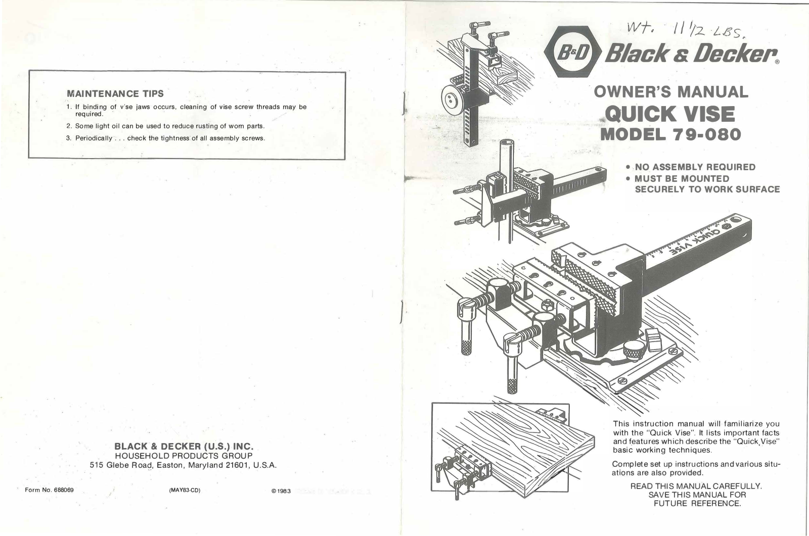 Black & Decker Manufacturing 79-080 B&D Quick Vise Vise - ManualMachine.com