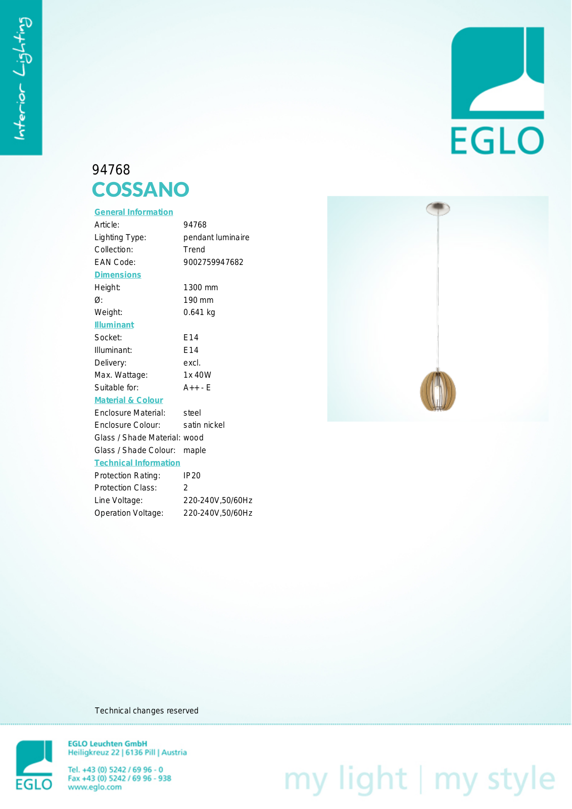 Eglo 94768 Service Manual