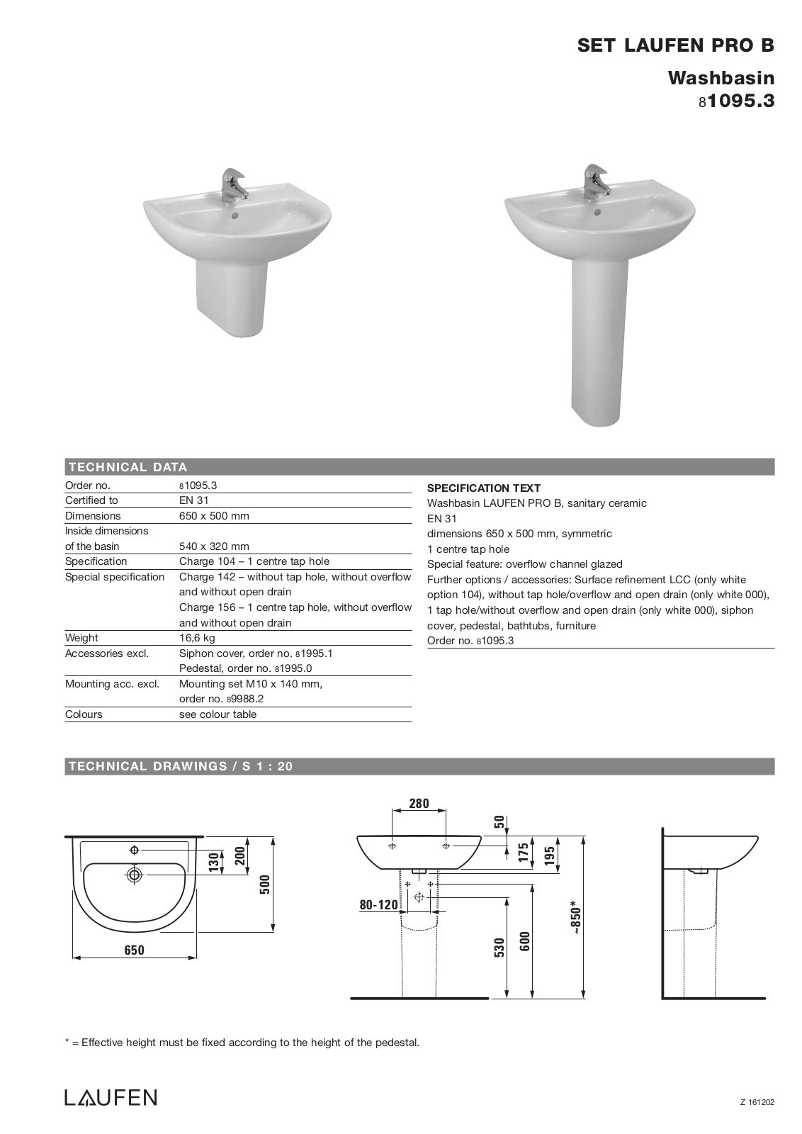 Laufen 8.1095.3 Datasheet