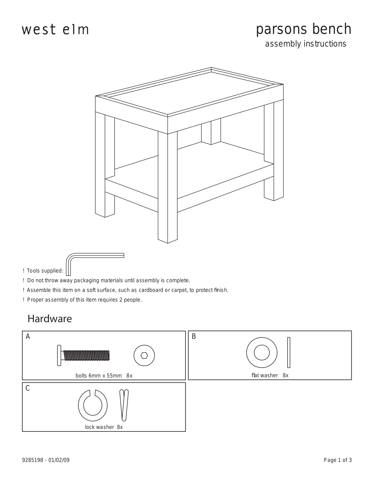 West Elm Parsons Bench Assembly Instruction