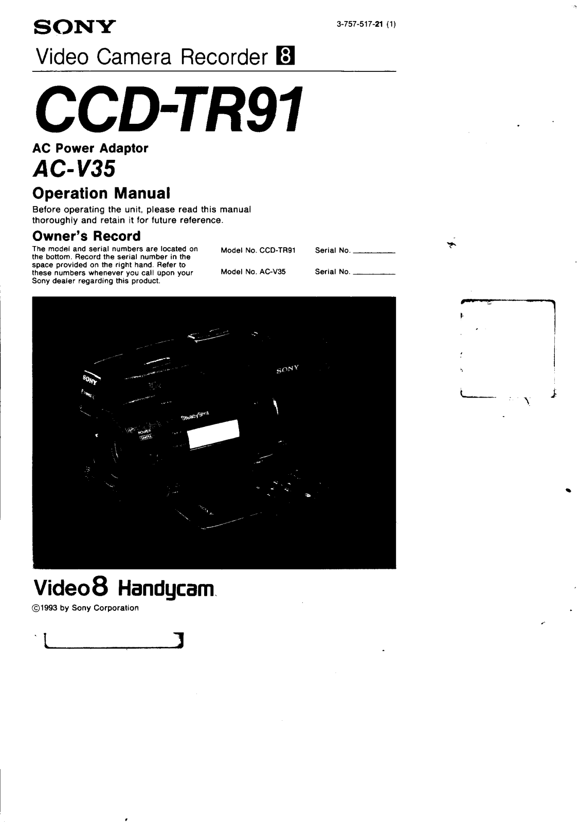 Sony CCD-TR91 User Manual