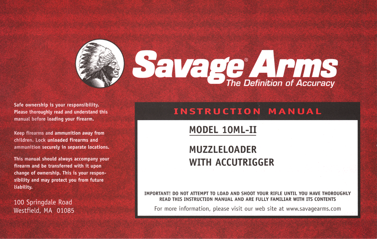 Savage Muzzleloader 10ML II Instruction Manual