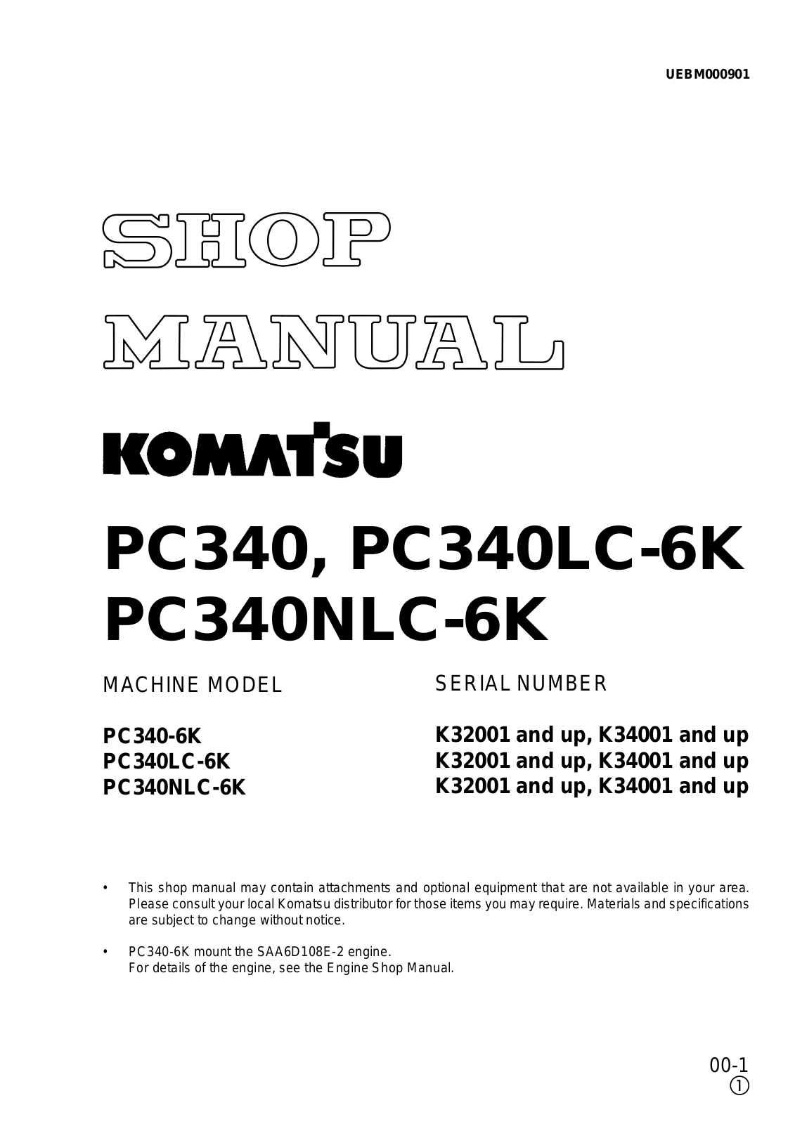 Komatsu PC340, PC340LC-6K, PC340NLC-6K Service Manual