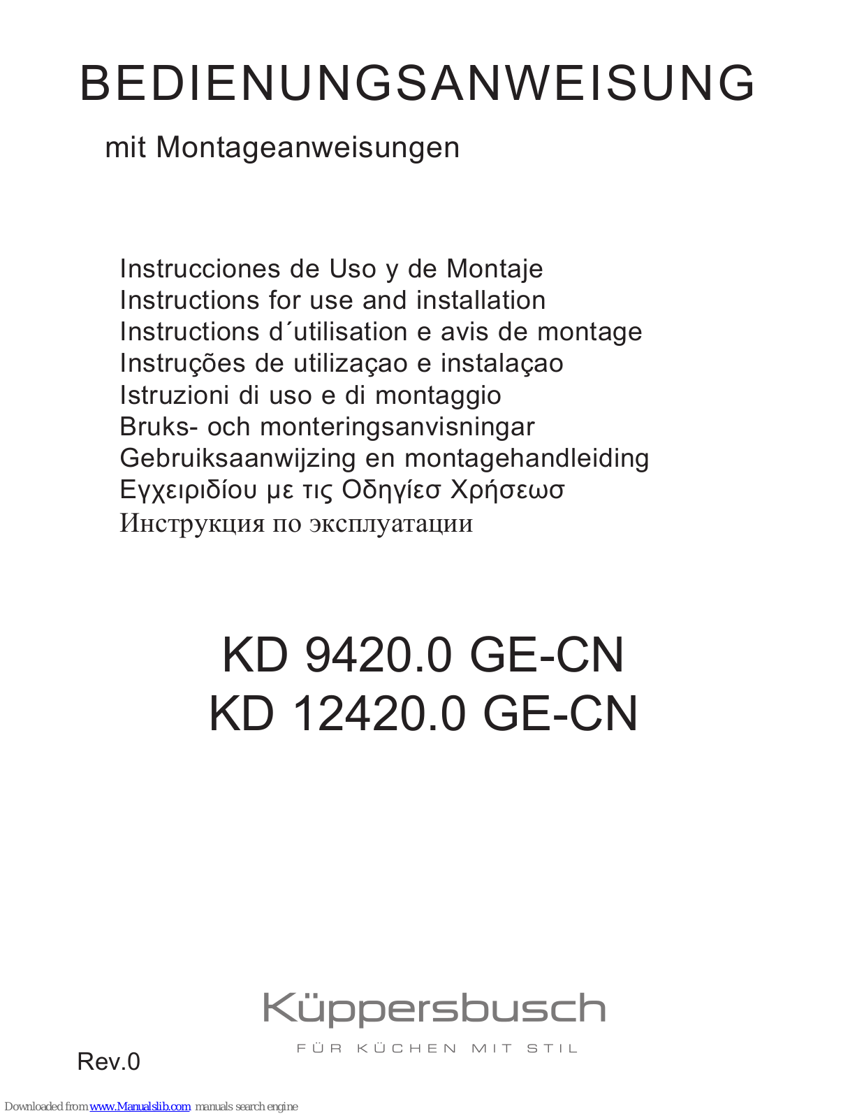 Küppersbusch KD 9420.0 GE, KD 9420.0 CN, KD12420.0GE, KD12420.0 CN Instructions For Use And Installation