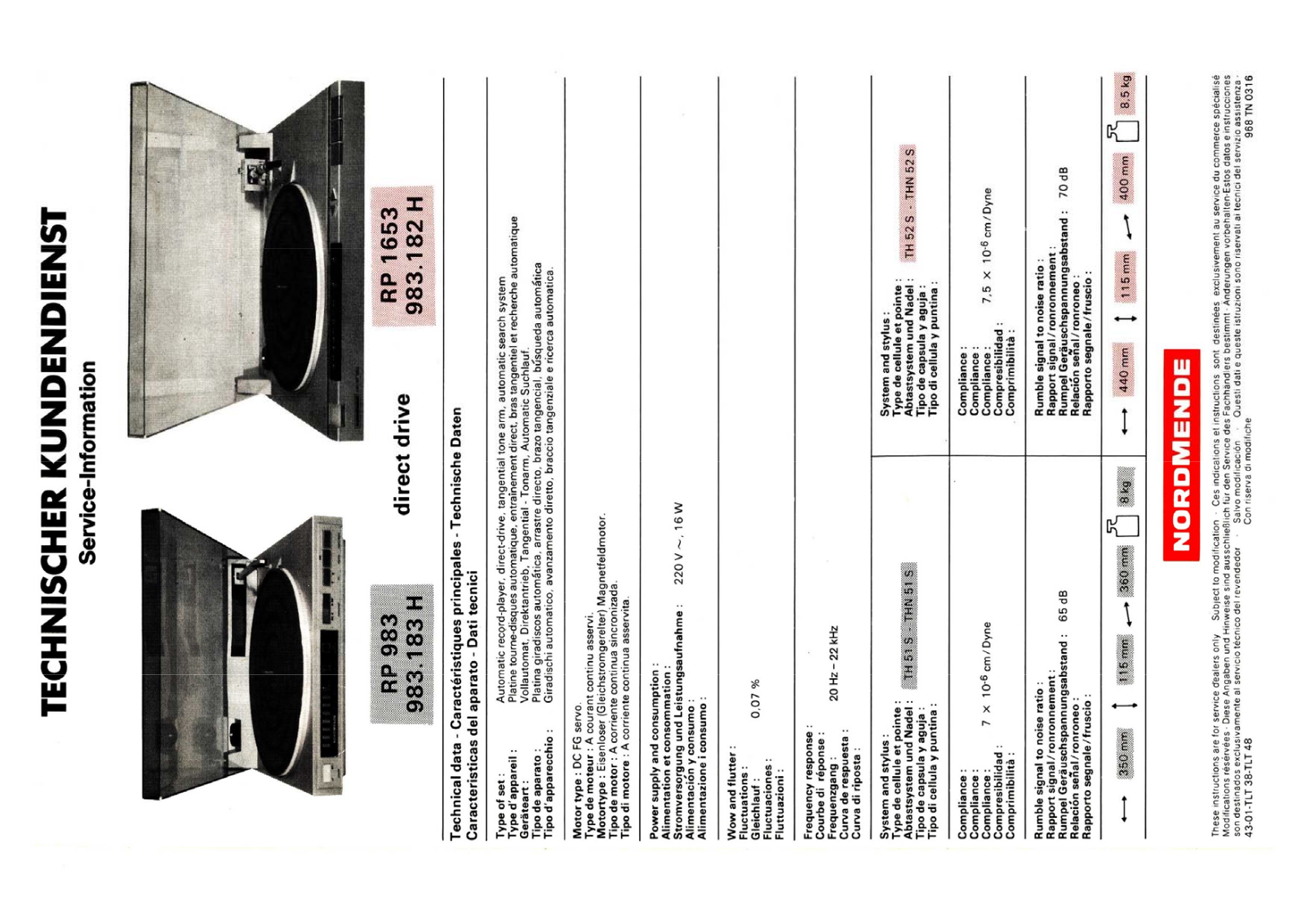 Nordmende RP-983, RP-1653 Service Information