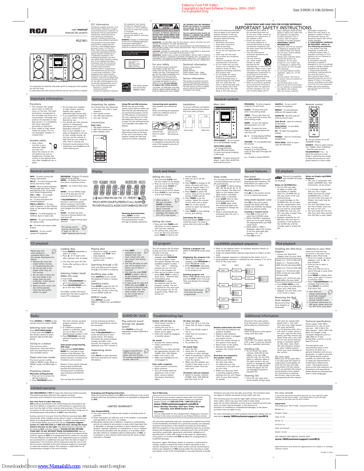 RCA RS2181i/RS2181iF, RS2181i User Manual