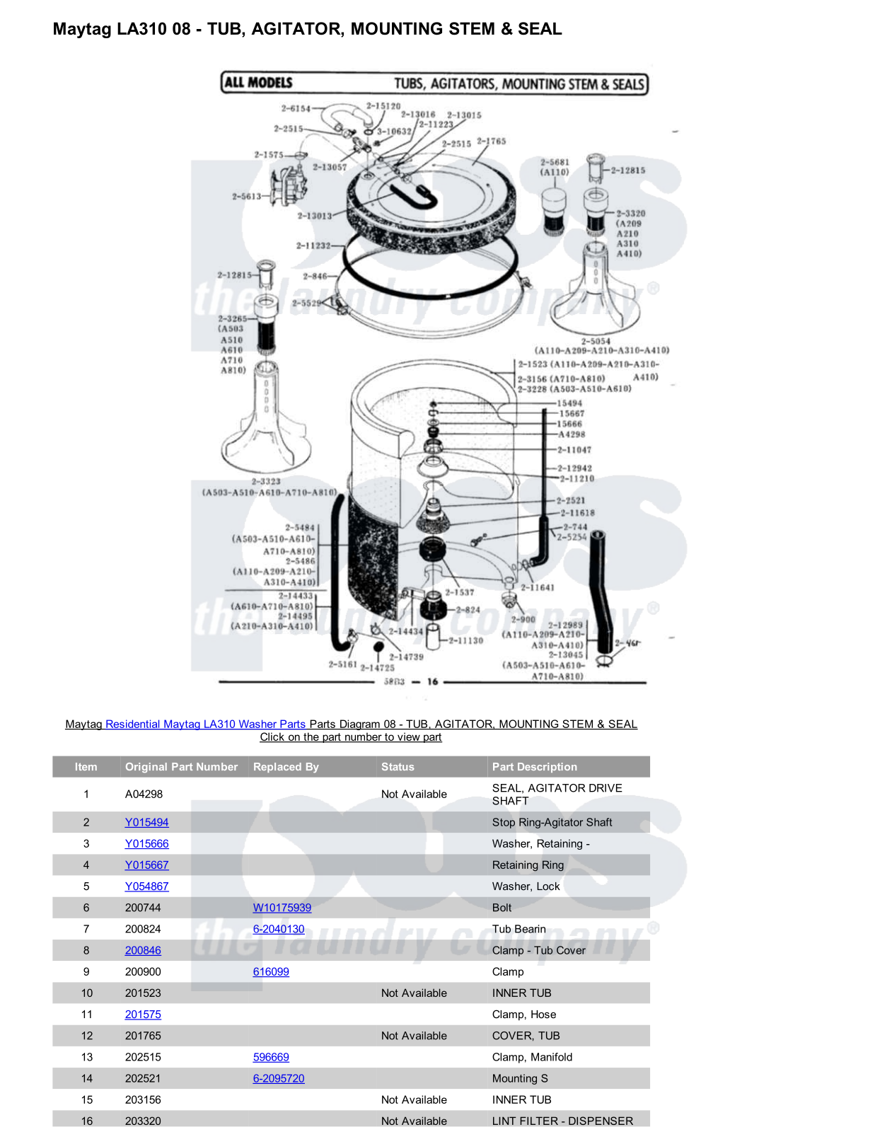 Maytag LA310 Parts Diagram