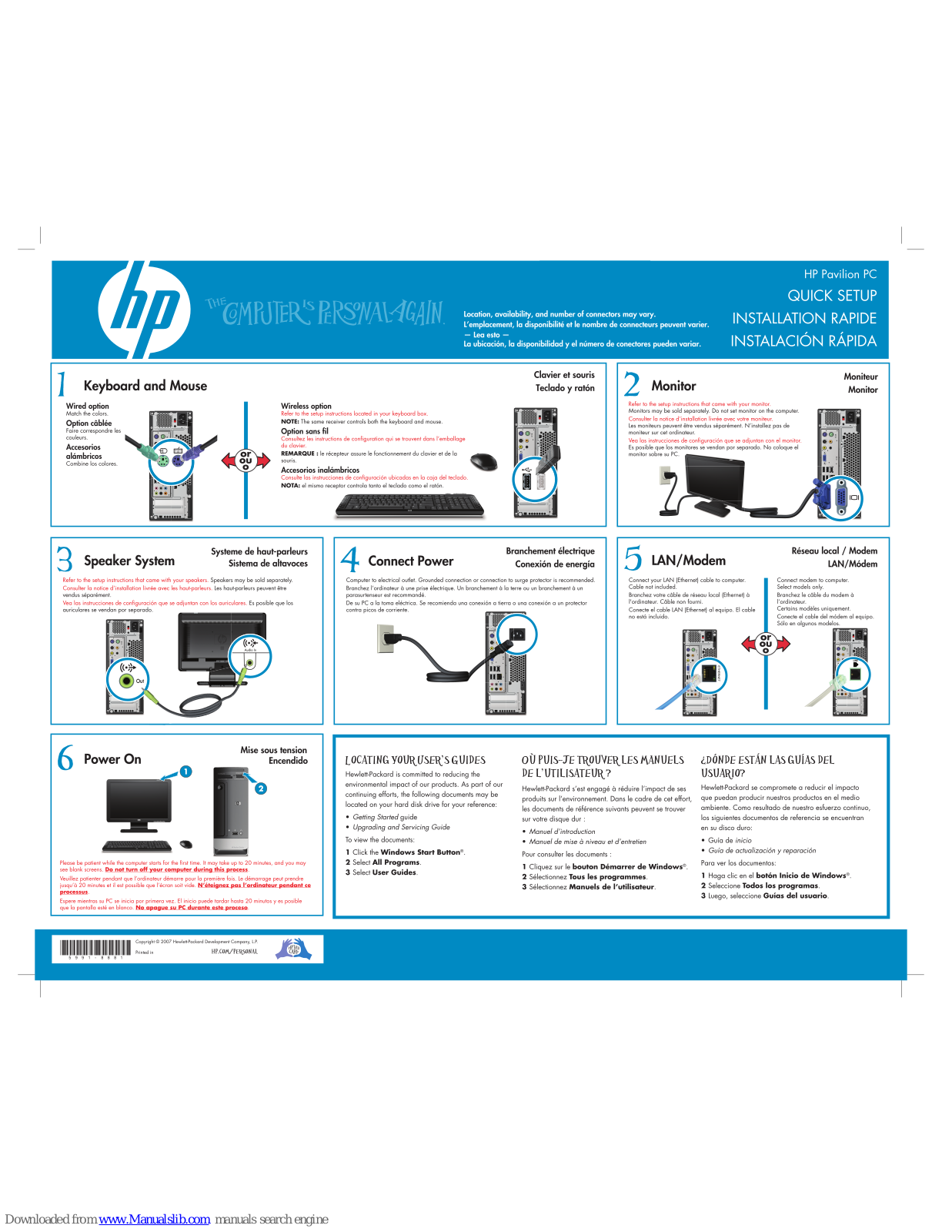 HP Pavilion slimline s3020n Quick Setup Manual