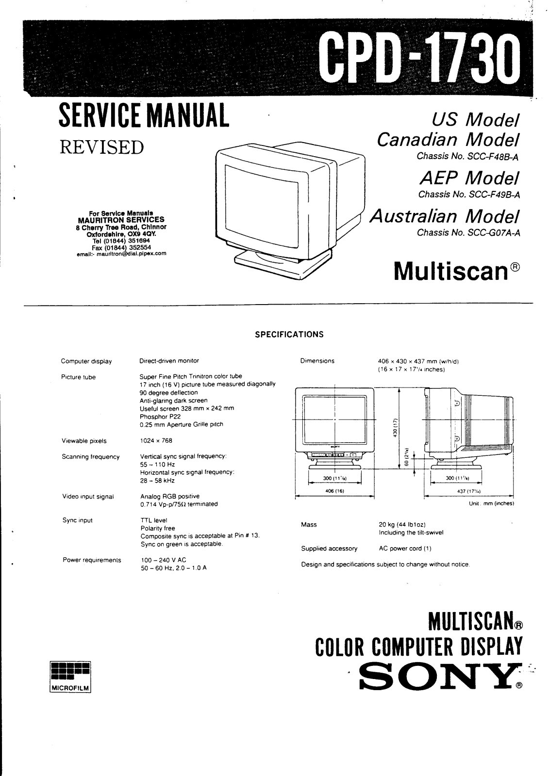 Sony CPD-1730 Schematic