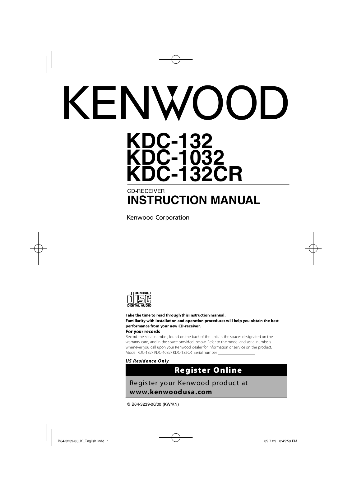 Kenwood KDC-132, KDC-1032, KDC-132CR User Manual